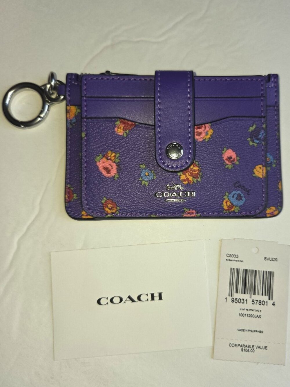 COACH Attachment Card Case Mini Vintage Rose Print